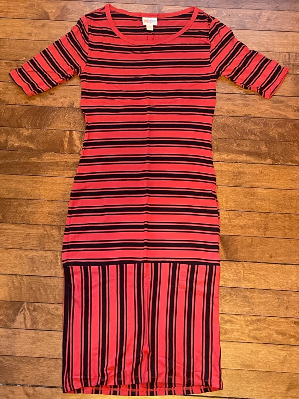 LuLaRoe Julia Dress XXS Striped Midi Stretch Casual Summer Red
